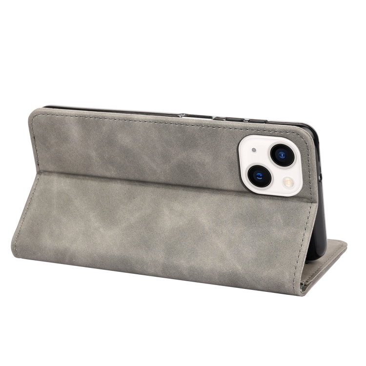 For iPhone 14 Skin Feel Splicing Leather Phone Case (Grey) For iPhone 14 Skin Feel Splicing Leather Phone Case (Grey)