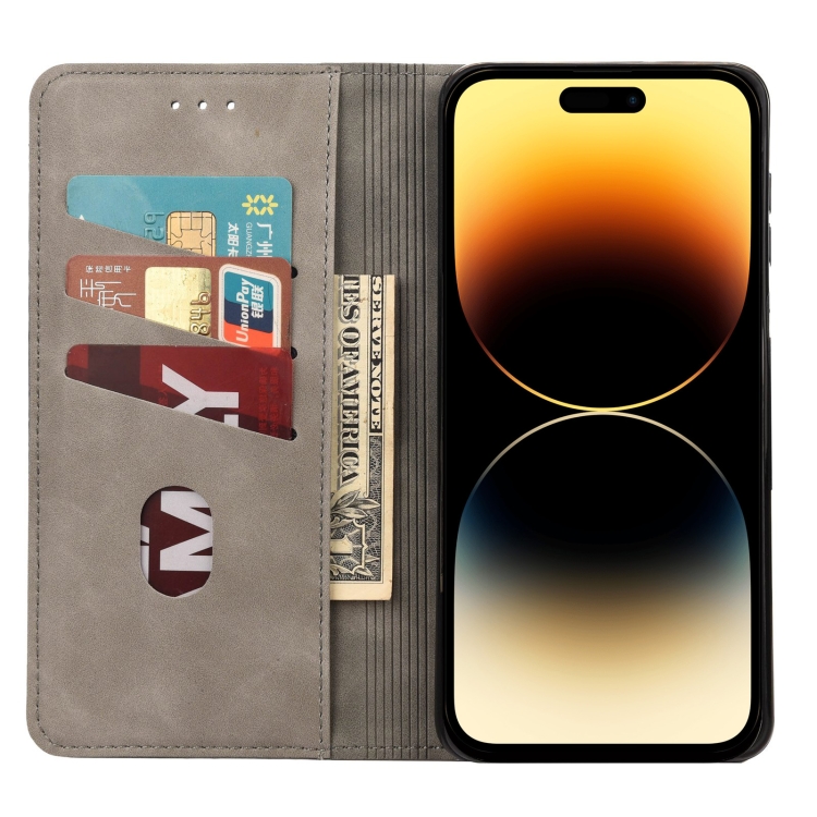 For iPhone 14 Pro Max Skin Feel Splicing Leather Phone Case (Grey) For iPhone 14 Pro Max Skin Feel Splicing Leather Phone Case (Grey)
