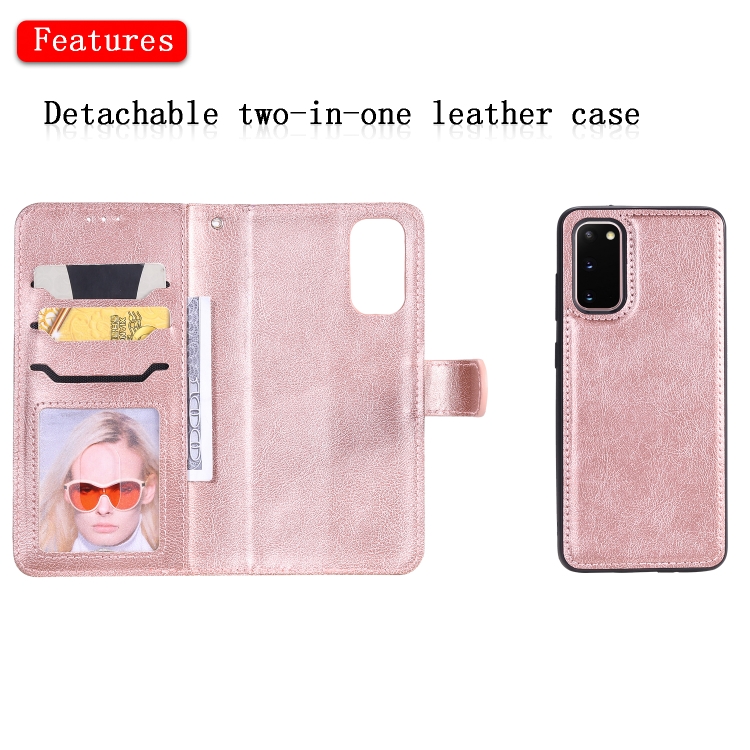 For Galaxy S20 2 in 1 Solid Color Detachable PU Leather Case with Card Slots & Magnetic Holder & Photo Frame & Wallet & Strap(Rose Gold) For Galaxy S20 2 in 1 Solid Color Detachable PU Leather Case with Card Slots & Magnetic Holder & Photo Frame & Wallet & Strap(Rose Gold)