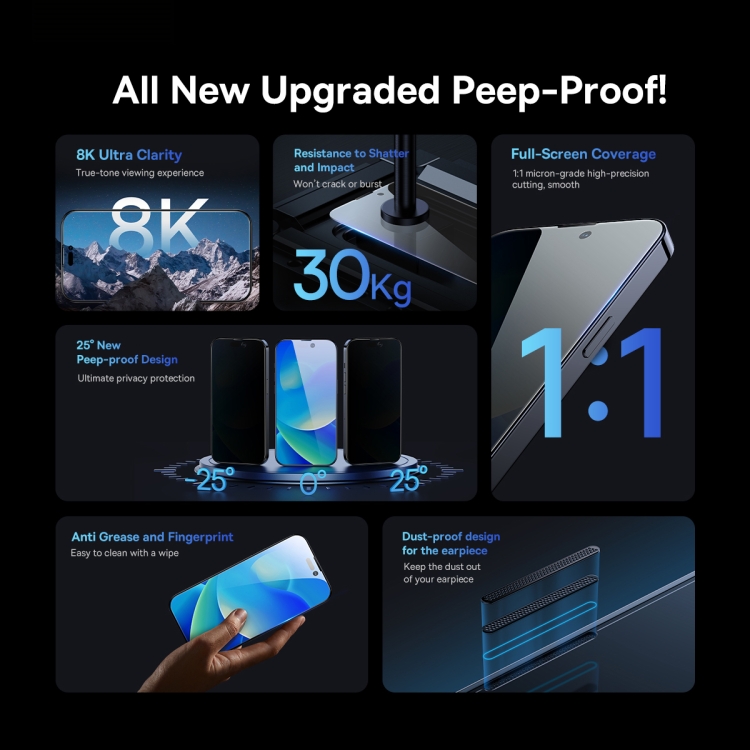 For iPhone 14 / 13 / 13 Pro 2pcs Baseus 0.3mm SuperCeramic Peep-proof Tempered Glass Film