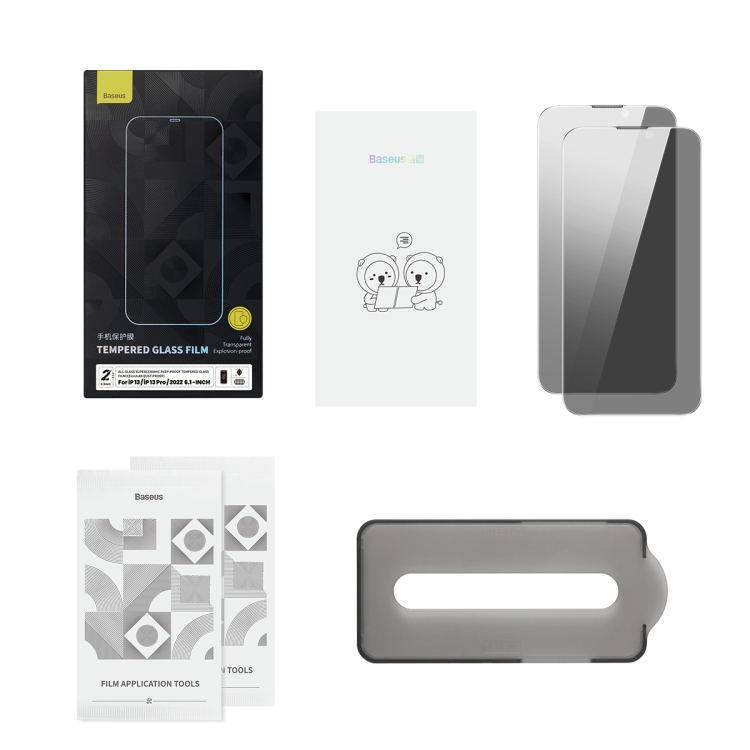 For iPhone 14 / 13 / 13 Pro 2pcs Baseus 0.3mm SuperCeramic Peep-proof Tempered Glass Film