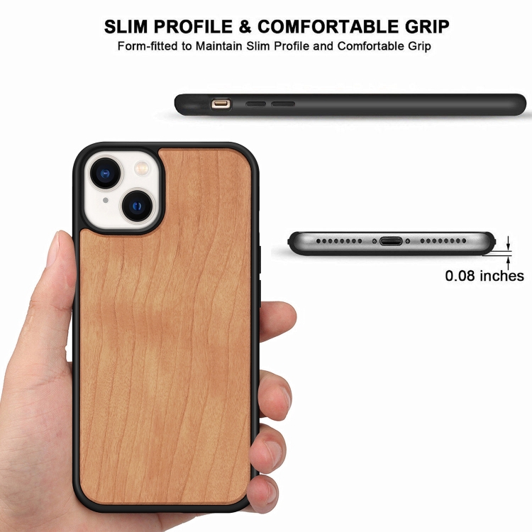 For iPhone 14 TPU + Solid Wood Phone Case (Cherry Wood) For iPhone 14 TPU + Solid Wood Phone Case (Cherry Wood)