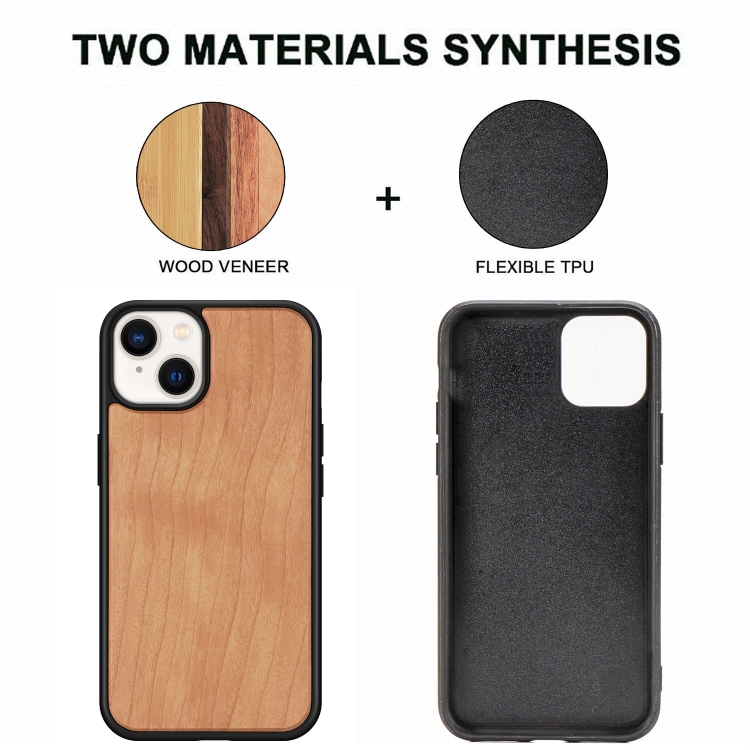 For iPhone 14 TPU + Solid Wood Phone Case (Cherry Wood) For iPhone 14 TPU + Solid Wood Phone Case (Cherry Wood)