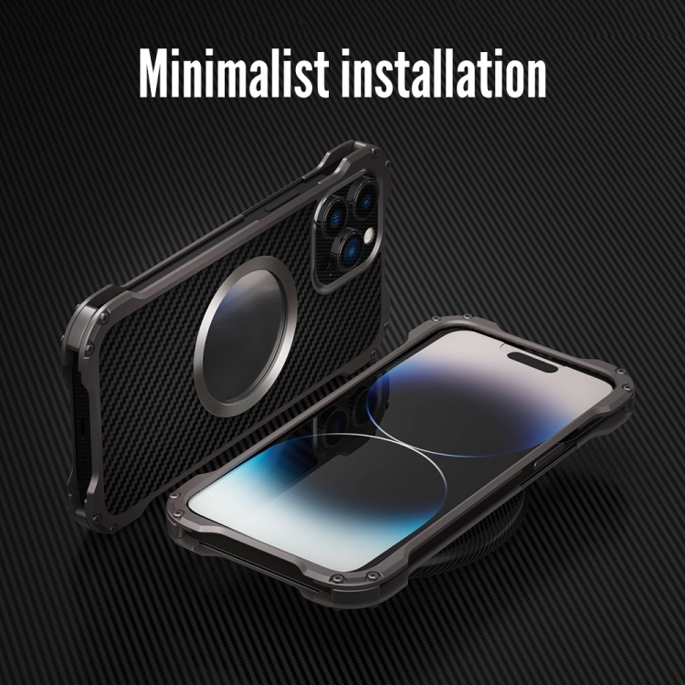 For iPhone 14 R-JUST RJ51 Hollow Shockproof Metal Phone Case (Dark Grey) For iPhone 14 R-JUST RJ51 Hollow Shockproof Metal Phone Case (Dark Grey)