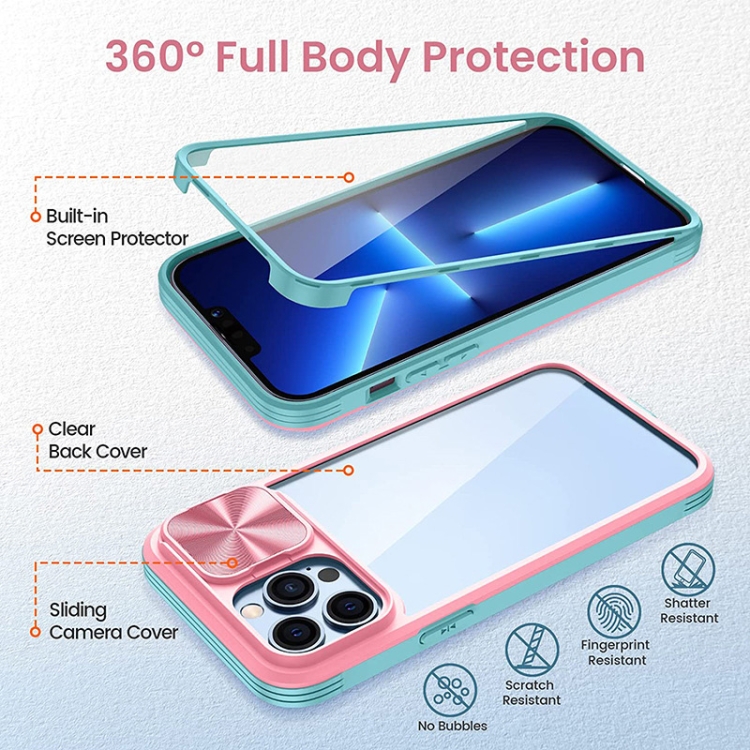 For iPhone 14 Pro 360 Full Body Sliding Camshield Phone Case(Green Grey) For iPhone 14 Pro 360 Full Body Sliding Camshield Phone Case(Green Grey)