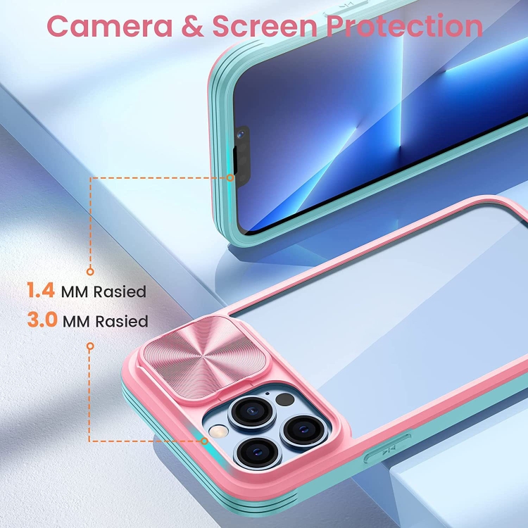 For iPhone 13 Pro 360 Full Body Sliding Camshield Phone Case (Baby Blue Pink) For iPhone 13 Pro 360 Full Body Sliding Camshield Phone Case (Baby Blue Pink)
