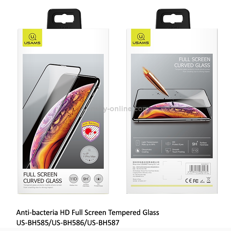 For iPhone 11 USAMS US-BH586 0.33mm 9H HD Anti-bacteria Full Screen Tempered Glass Film For iPhone 11 USAMS US-BH586 0.33mm 9H HD Anti-bacteria Full Screen Tempered Glass Film