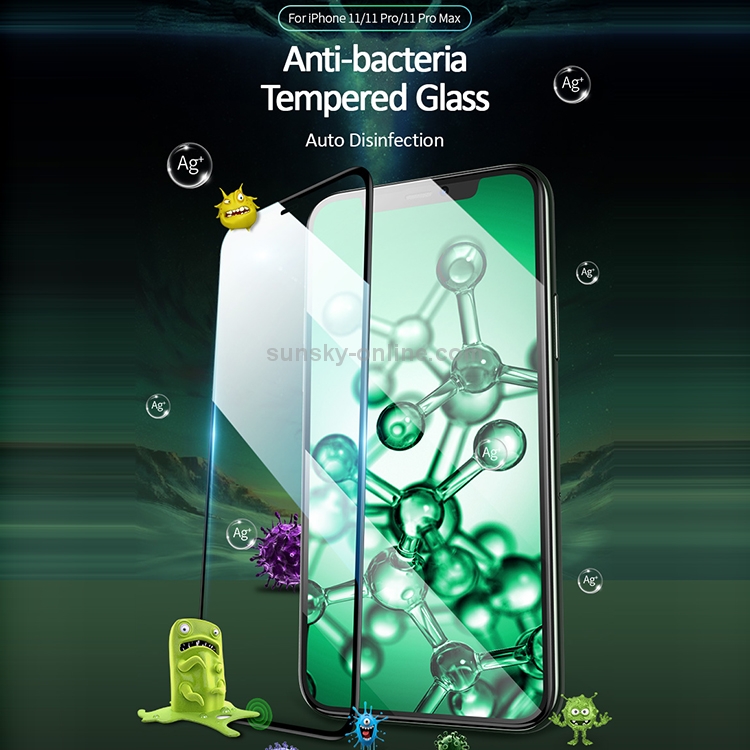 For iPhone 11 USAMS US-BH586 0.33mm 9H HD Anti-bacteria Full Screen Tempered Glass Film For iPhone 11 USAMS US-BH586 0.33mm 9H HD Anti-bacteria Full Screen Tempered Glass Film