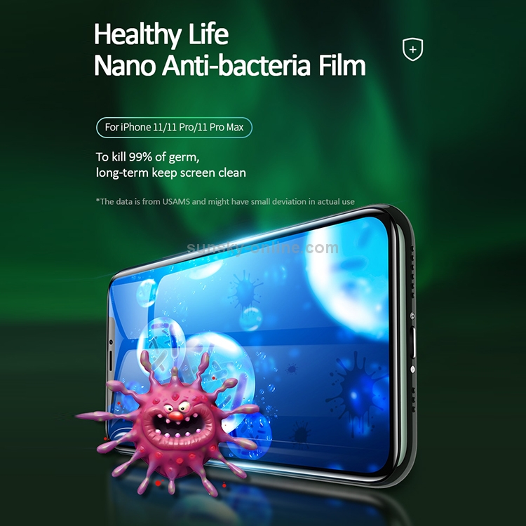 For iPhone 11 USAMS US-BH586 0.33mm 9H HD Anti-bacteria Full Screen Tempered Glass Film For iPhone 11 USAMS US-BH586 0.33mm 9H HD Anti-bacteria Full Screen Tempered Glass Film