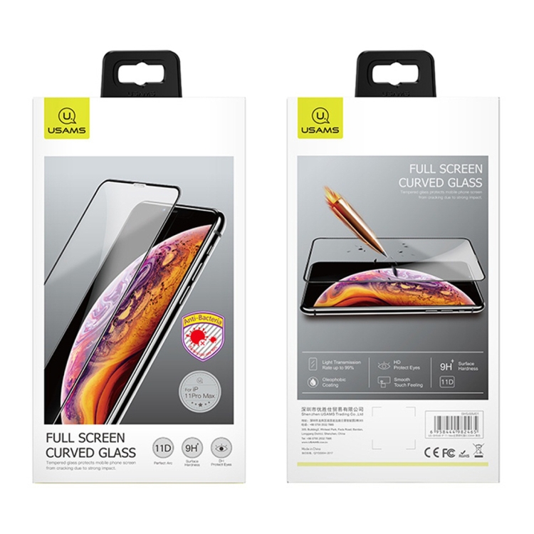 For iPhone 11 Pro Max USAMS US-BH587 0.33mm 9H HD Anti-bacteria Full Screen Tempered Glass Film For iPhone 11 Pro Max USAMS US-BH587 0.33mm 9H HD Anti-bacteria Full Screen Tempered Glass Film