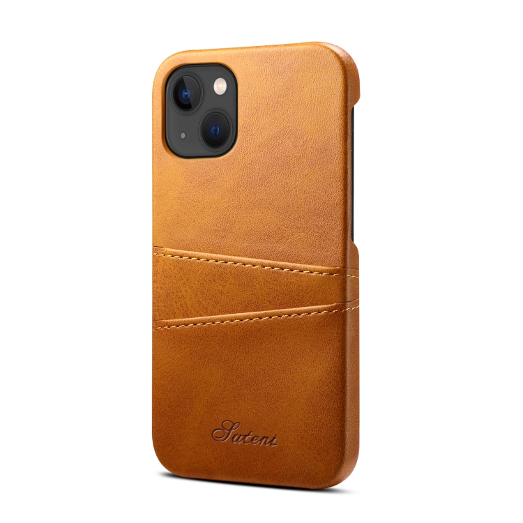 For iPhone 14 Suteni Calf Texture Card Slots Phone Case (Khaki) For iPhone 14 Suteni Calf Texture Card Slots Phone Case (Khaki)