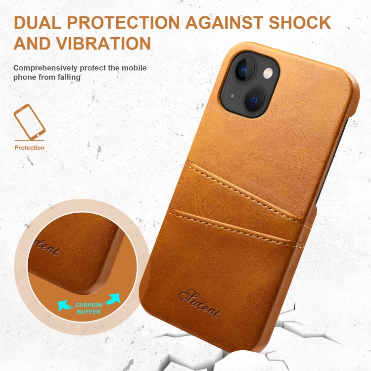 For iPhone 14 Suteni Calf Texture Card Slots Phone Case (Khaki) For iPhone 14 Suteni Calf Texture Card Slots Phone Case (Khaki)