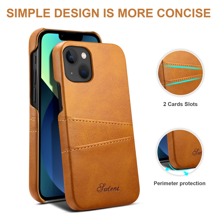 For iPhone 14 Suteni Calf Texture Card Slots Phone Case (Khaki) For iPhone 14 Suteni Calf Texture Card Slots Phone Case (Khaki)
