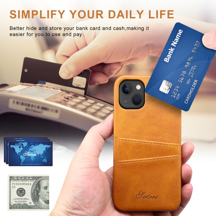For iPhone 14 Suteni Calf Texture Card Slots Phone Case (Khaki) For iPhone 14 Suteni Calf Texture Card Slots Phone Case (Khaki)