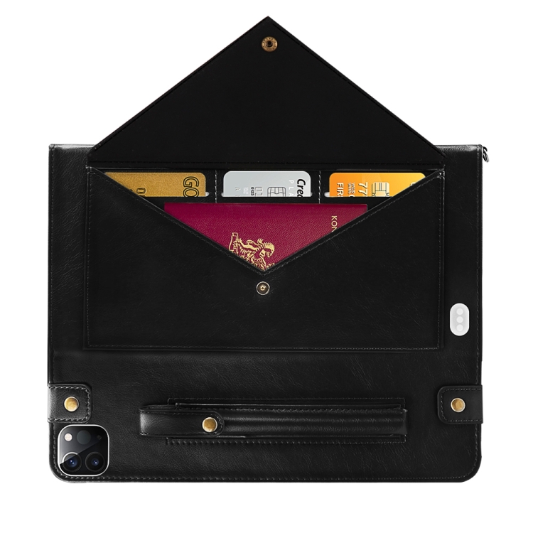 For iPad Pro 12.9 2021 / 2020 Envelope Horizontal Flip PU Leather Tablet Case with Card Slots & Pen Slots & Holder & Wallet & Photo Frame & Shoulder Strap(Black) For iPad Pro 12.9 2021 / 2020 Envelope Horizontal Flip PU Leather Tablet Case with Card Slots & Pen Slots & Holder & Wallet & Photo Frame & Shoulder Strap(Black)