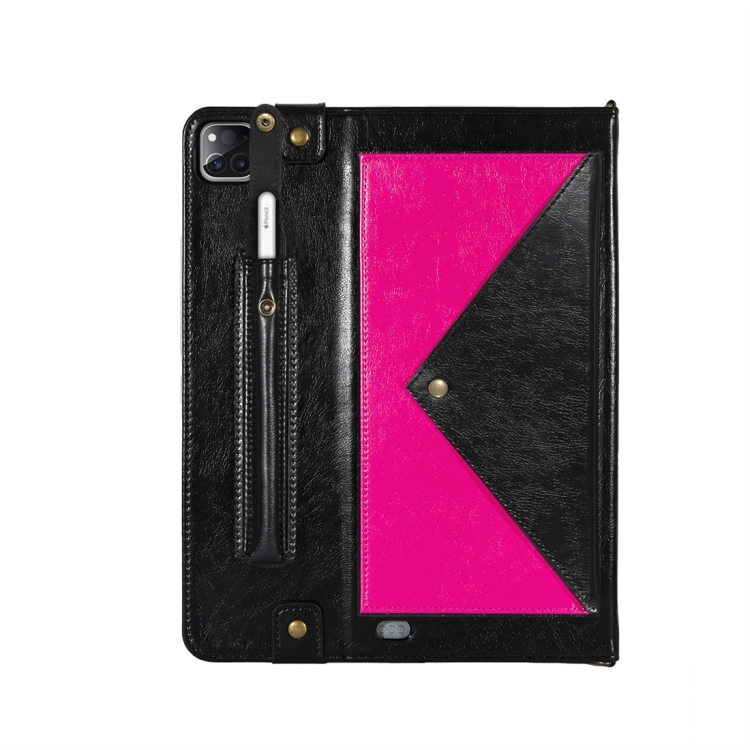 For iPad Pro 12.9 2021 / 2020 Envelope Color Matching Horizontal Flip PU Leather Tablet Case with Card Slots & Pen Slots & Holder & Wallet & Photo Frame & Shoulder Strap(Black + Rose Red) For iPad Pro 12.9 2021 / 2020 Envelope Color Matching Horizontal Flip PU Leather Tablet Case with Card Slots & Pen Slots & Holder & Wallet & Photo Frame & Shoulder Strap(Black + Rose Red)