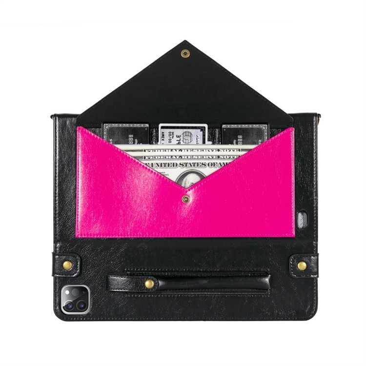 For iPad Pro 12.9 2021 / 2020 Envelope Color Matching Horizontal Flip PU Leather Tablet Case with Card Slots & Pen Slots & Holder & Wallet & Photo Frame & Shoulder Strap(Black + Rose Red) For iPad Pro 12.9 2021 / 2020 Envelope Color Matching Horizontal Flip PU Leather Tablet Case with Card Slots & Pen Slots & Holder & Wallet & Photo Frame & Shoulder Strap(Black + Rose Red)