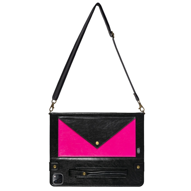For iPad Pro 12.9 2021 / 2020 Envelope Color Matching Horizontal Flip PU Leather Tablet Case with Card Slots & Pen Slots & Holder & Wallet & Photo Frame & Shoulder Strap(Black + Rose Red) For iPad Pro 12.9 2021 / 2020 Envelope Color Matching Horizontal Flip PU Leather Tablet Case with Card Slots & Pen Slots & Holder & Wallet & Photo Frame & Shoulder Strap(Black + Rose Red)
