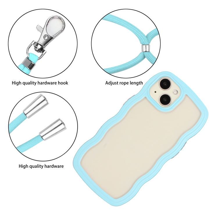 For iPhone 15 Plus Lanyard Candy Color Wave TPU Clear PC Phone Case(Blue) For iPhone 15 Plus Lanyard Candy Color Wave TPU Clear PC Phone Case(Blue)