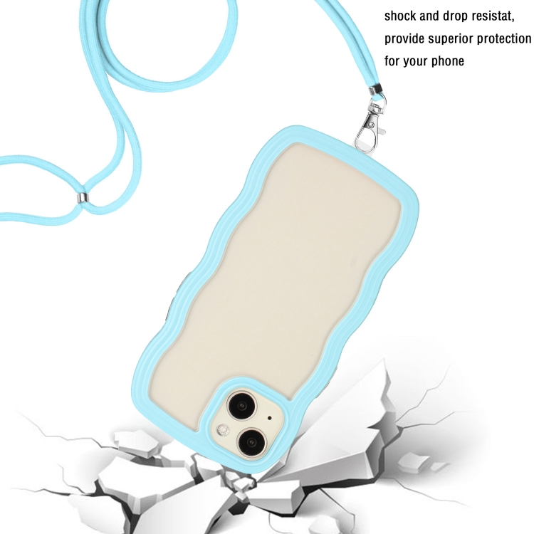 For iPhone 15 Plus Lanyard Candy Color Wave TPU Clear PC Phone Case(Blue) For iPhone 15 Plus Lanyard Candy Color Wave TPU Clear PC Phone Case(Blue)