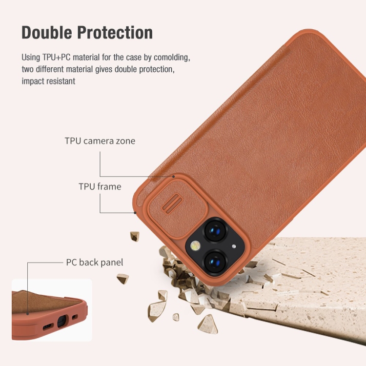 For iPhone 14 Plus  NILLKIN QIN Series Pro Crazy Horse Texture Leather Case(Brown)