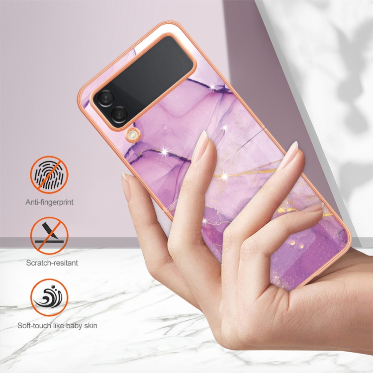 For Samsung Galaxy Z Flip4 Electroplating Marble Pattern IMD TPU Phone Case(Purple 001) For Samsung Galaxy Z Flip4 Electroplating Marble Pattern IMD TPU Phone Case(Purple 001)