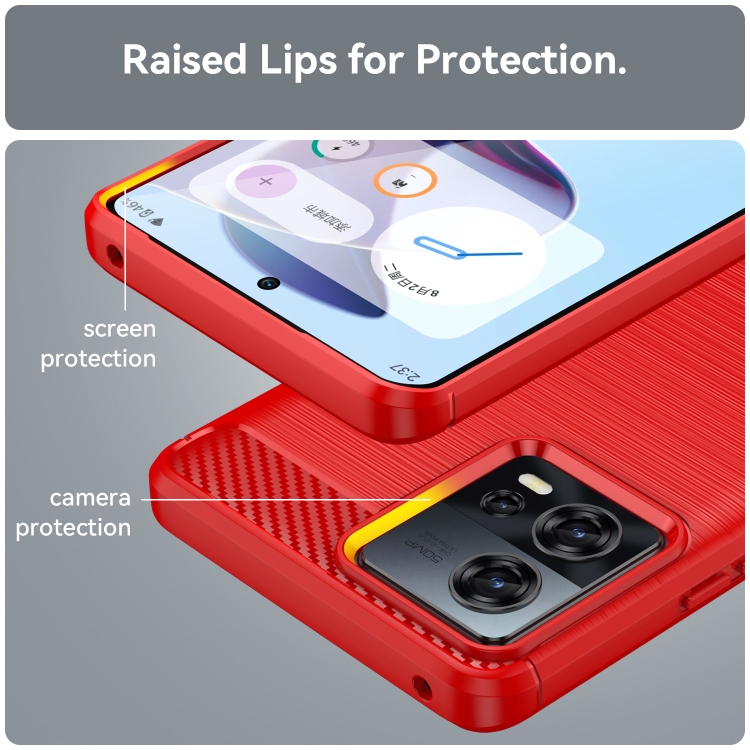 For Motorola Edge 30 Fusion/Moto S30 Pro Brushed Texture Carbon Fiber TPU Phone Case(Red) - 4