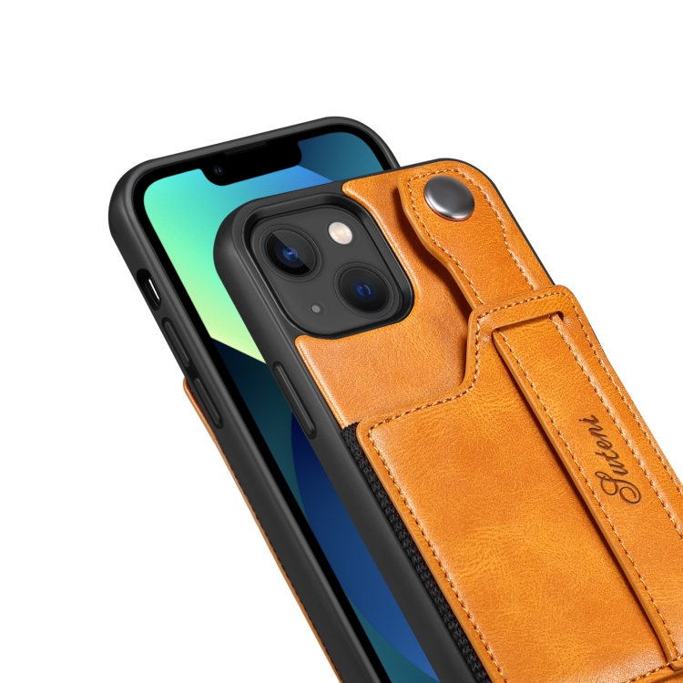 For iPhone 14 Suteni 215 Wrist Strap PU Phone Case(Green) For iPhone 14 Suteni 215 Wrist Strap PU Phone Case(Green)