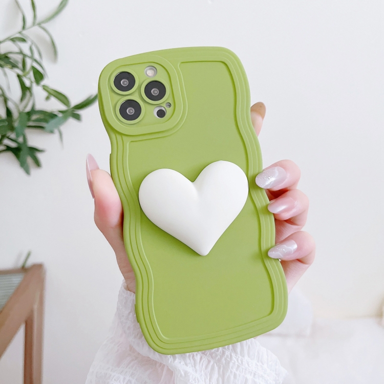 For iPhone 13 Pro Max Wave Edge Heart Silicone Phone Case with Wristband(Green) For iPhone 13 Pro Max Wave Edge Heart Silicone Phone Case with Wristband(Green)