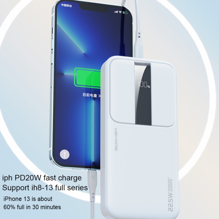 WEKOME WP-301 Gonen Series 10000mAh LED Display Fast Charging Power Bank(White) - B3