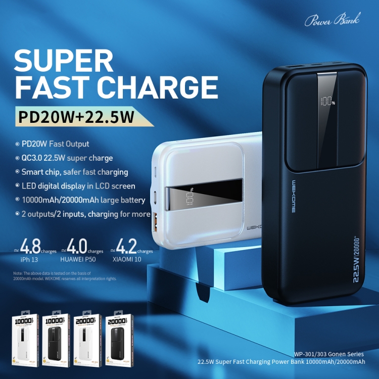 WEKOME WP-301 Gonen Series 10000mAh LED Display Fast Charging Power Bank(White) - B8
