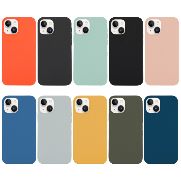 For iPhone 14 Solid Silicone Phone Case(Orange) For iPhone 14 Solid Silicone Phone Case(Orange)