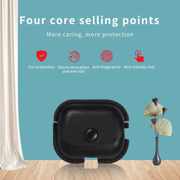 For AirPods Pro 2 Litchi Texture PU Leather Earphone Protective Case with Hook(Black) For AirPods Pro 2 Litchi Texture PU Leather Earphone Protective Case with Hook(Black)