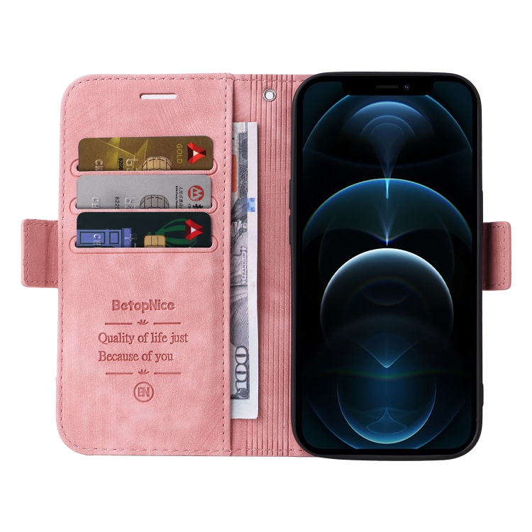 For iPhone 12 / 12 Pro BETOPNICE Dual-side Buckle Leather Phone Case(Pink) For iPhone 12 / 12 Pro BETOPNICE Dual-side Buckle Leather Phone Case(Pink)