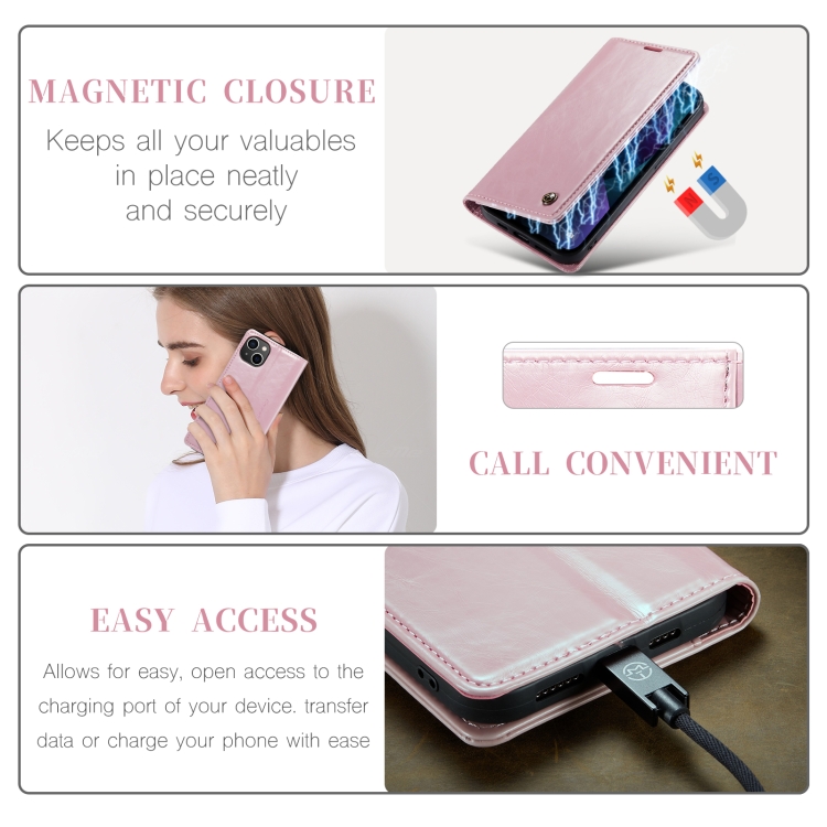 For iPhone 13 CaseMe 003 Crazy Horse Texture Leather Phone Case(Rose Gold) For iPhone 13 CaseMe 003 Crazy Horse Texture Leather Phone Case(Rose Gold)