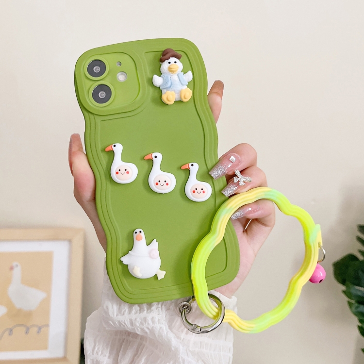 For iPhone 11 Wave Edge Duck Silicone Phone Case with Wristband(Red Small Bell) For iPhone 11 Wave Edge Duck Silicone Phone Case with Wristband(Red Small Bell)