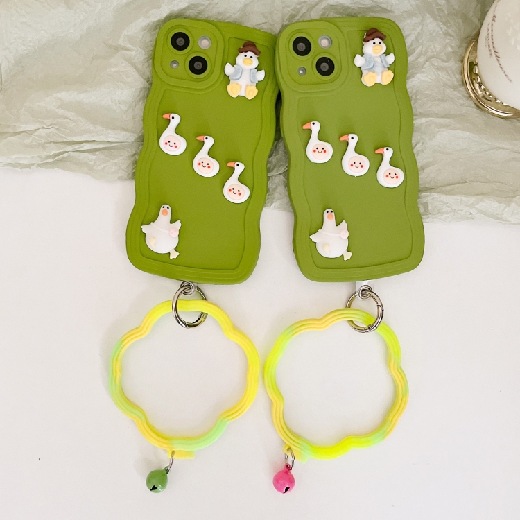 For iPhone 11 Wave Edge Duck Silicone Phone Case with Wristband(Red Small Bell) For iPhone 11 Wave Edge Duck Silicone Phone Case with Wristband(Red Small Bell)