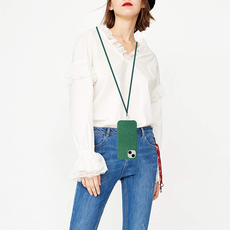 For iPhone 14 Wheat Straw Material Degradable TPU Phone Case with Lanyard(Dark Green) For iPhone 14 Wheat Straw Material Degradable TPU Phone Case with Lanyard(Dark Green)