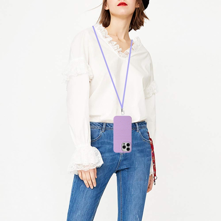 For iPhone 14 Pro Wheat Straw Material Degradable TPU Phone Case with Lanyard(Purple) For iPhone 14 Pro Wheat Straw Material Degradable TPU Phone Case with Lanyard(Purple)