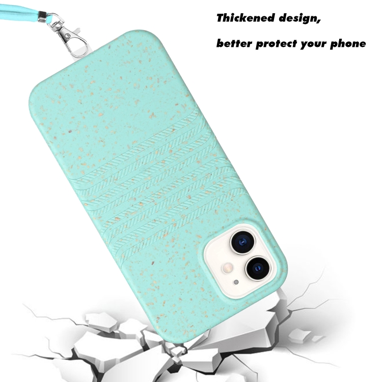 For iPhone 12 Wheat Straw Material Degradable TPU Phone Case with Lanyard(Light Green) For iPhone 12 Wheat Straw Material Degradable TPU Phone Case with Lanyard(Light Green)