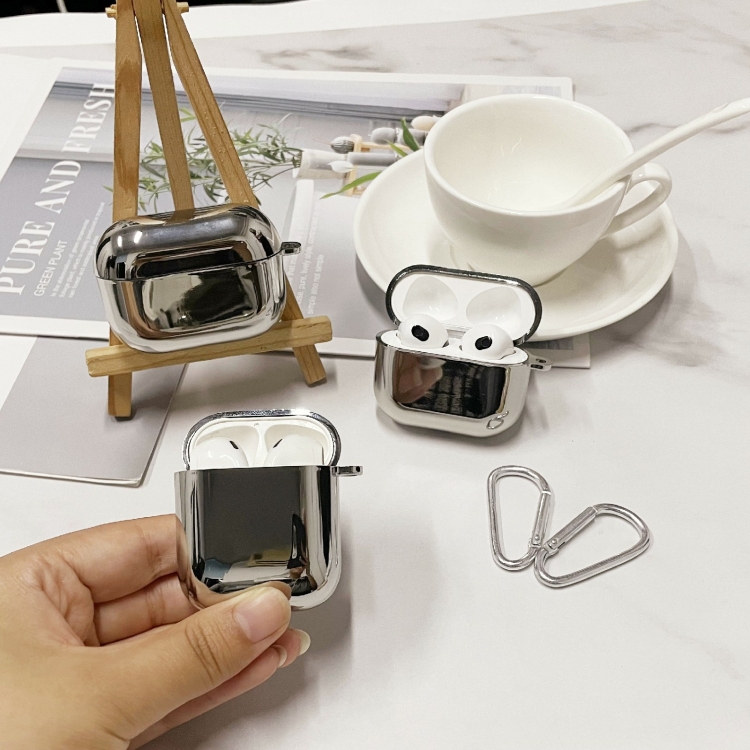 For AirPods Pro Split Electroplating TPU Earphone Protective Case with Hook(Silver) For AirPods Pro Split Electroplating TPU Earphone Protective Case with Hook(Silver)