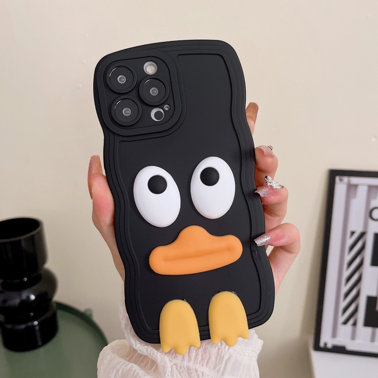 For iPhone 14 Wave Edge Big Duck Silicone Phone Case with Wristband(Black) For iPhone 14 Wave Edge Big Duck Silicone Phone Case with Wristband(Black)