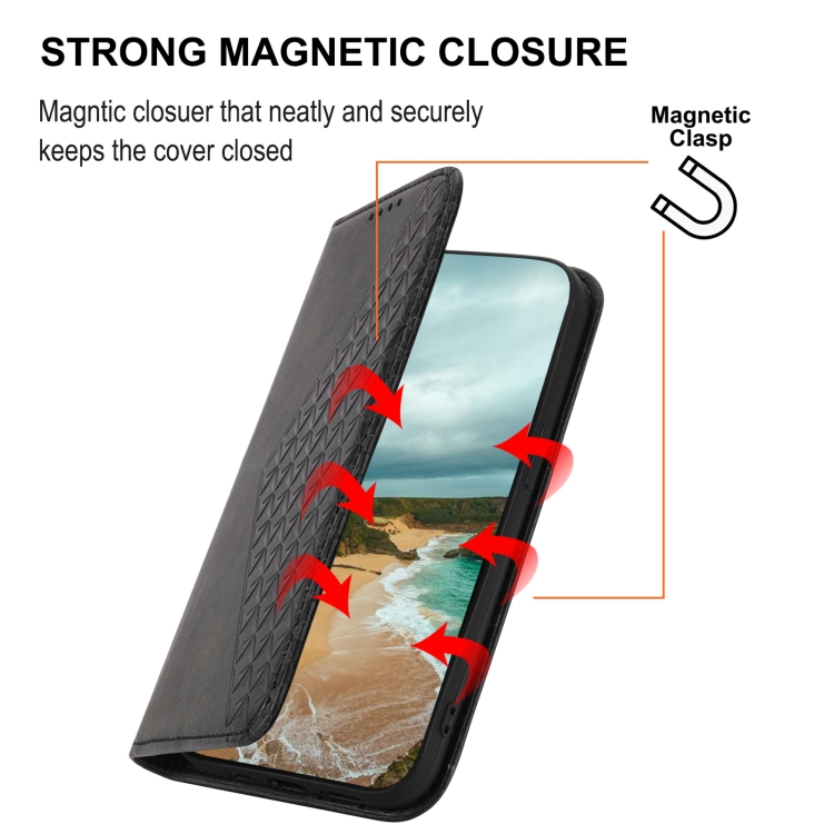 For Samsung Galaxy S22+ 5G Cubic Grid Calf Texture Magnetic Closure Leather Phone Case(Black) For Samsung Galaxy S22+ 5G Cubic Grid Calf Texture Magnetic Closure Leather Phone Case(Black)