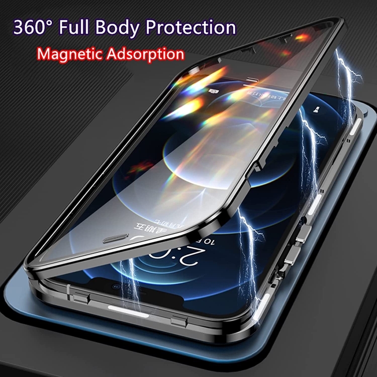 For iPhone 14 Pro Max Dual-Lock Anti-peeping Glass 360 Full Body Frosted Magnetic Phone Case(Silver) - B1