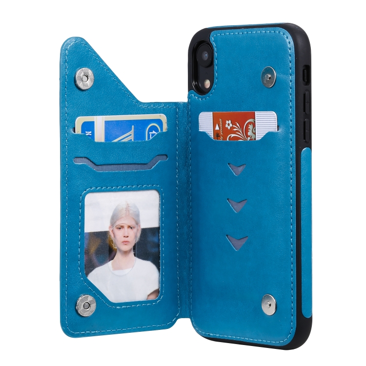 For iPhone XR Skull Head Embossing Pattern Shockproof Protective Case with Holder & Card Slots & Wallet(Blue) For iPhone XR Skull Head Embossing Pattern Shockproof Protective Case with Holder & Card Slots & Wallet(Blue)