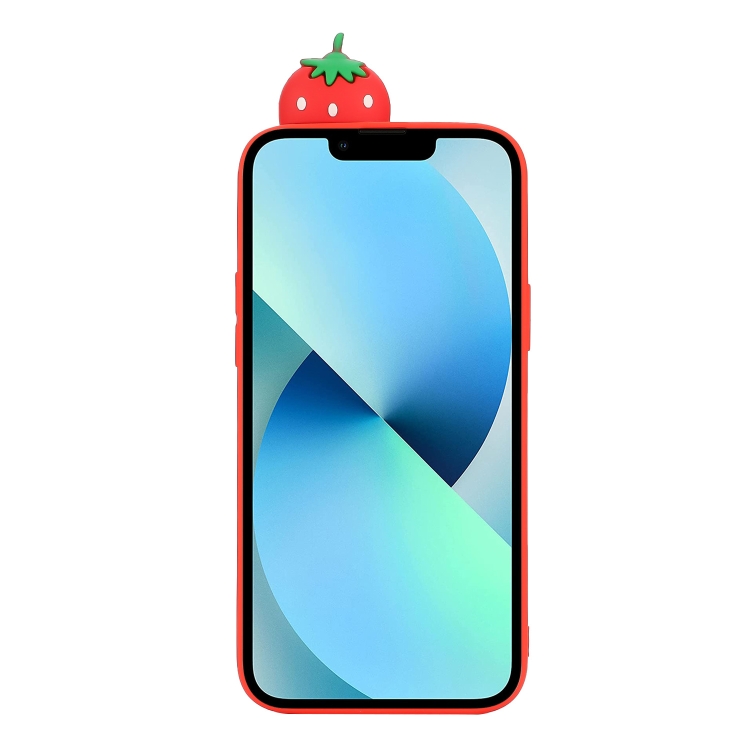 For iPhone 14 Plus 3D Silicone Lying Cartoon TPU Phone Case(Strawberry)