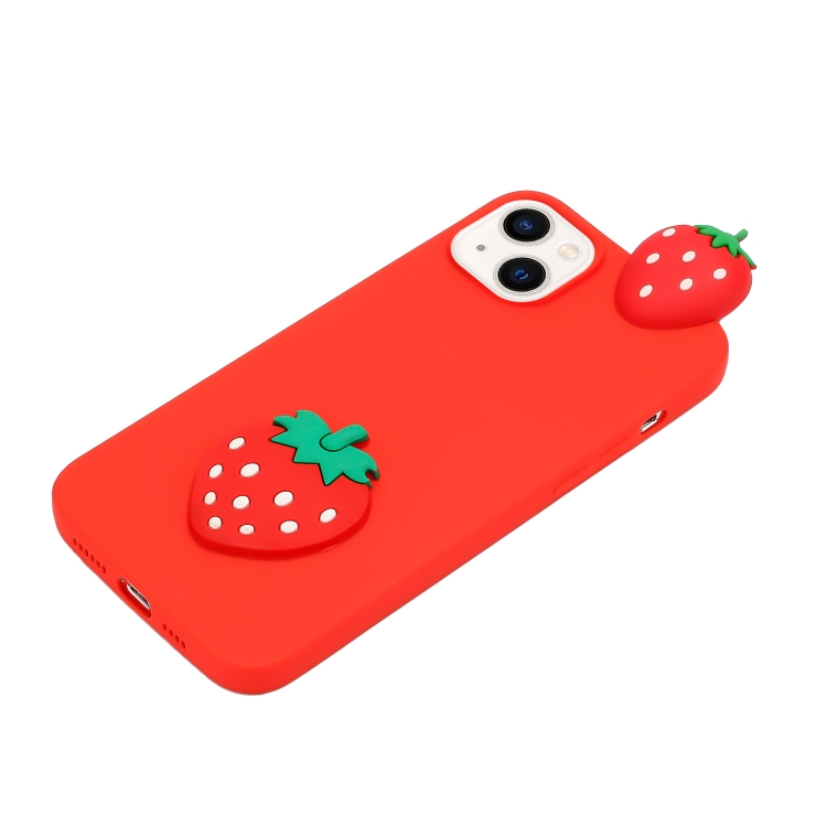 For iPhone 14 Plus 3D Silicone Lying Cartoon TPU Phone Case(Strawberry)