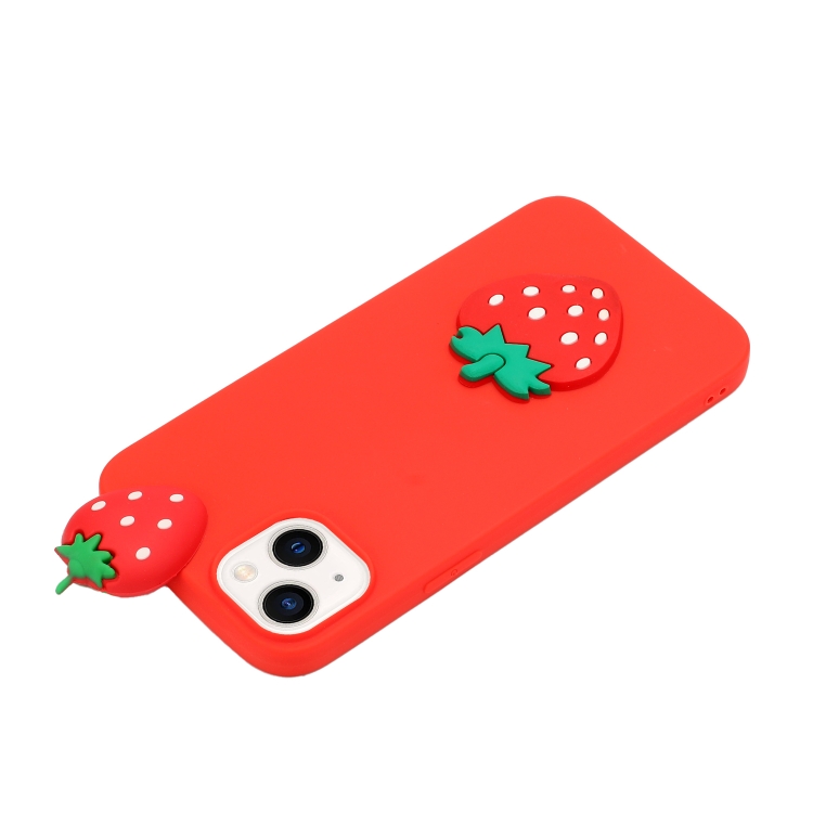 For iPhone 14 Plus 3D Silicone Lying Cartoon TPU Phone Case(Strawberry)