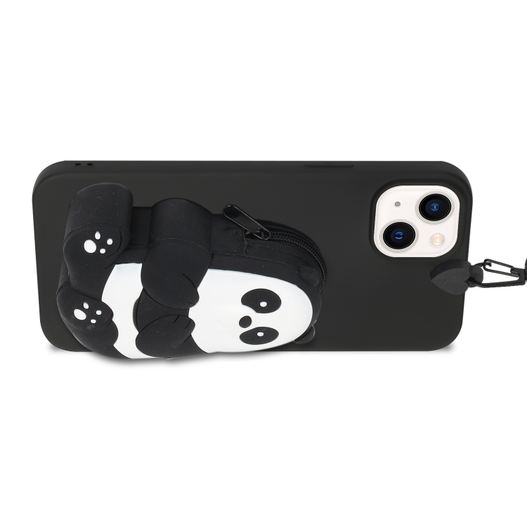 For iPhone 14 Silicone Wallet Phone Case with Lanyard(Black Striped Bear) For iPhone 14 Silicone Wallet Phone Case with Lanyard(Black Striped Bear)