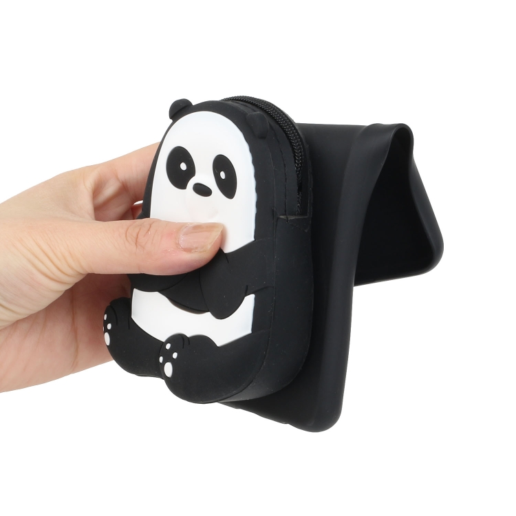 For iPhone 14 Silicone Wallet Phone Case with Lanyard(Black Striped Bear) For iPhone 14 Silicone Wallet Phone Case with Lanyard(Black Striped Bear)